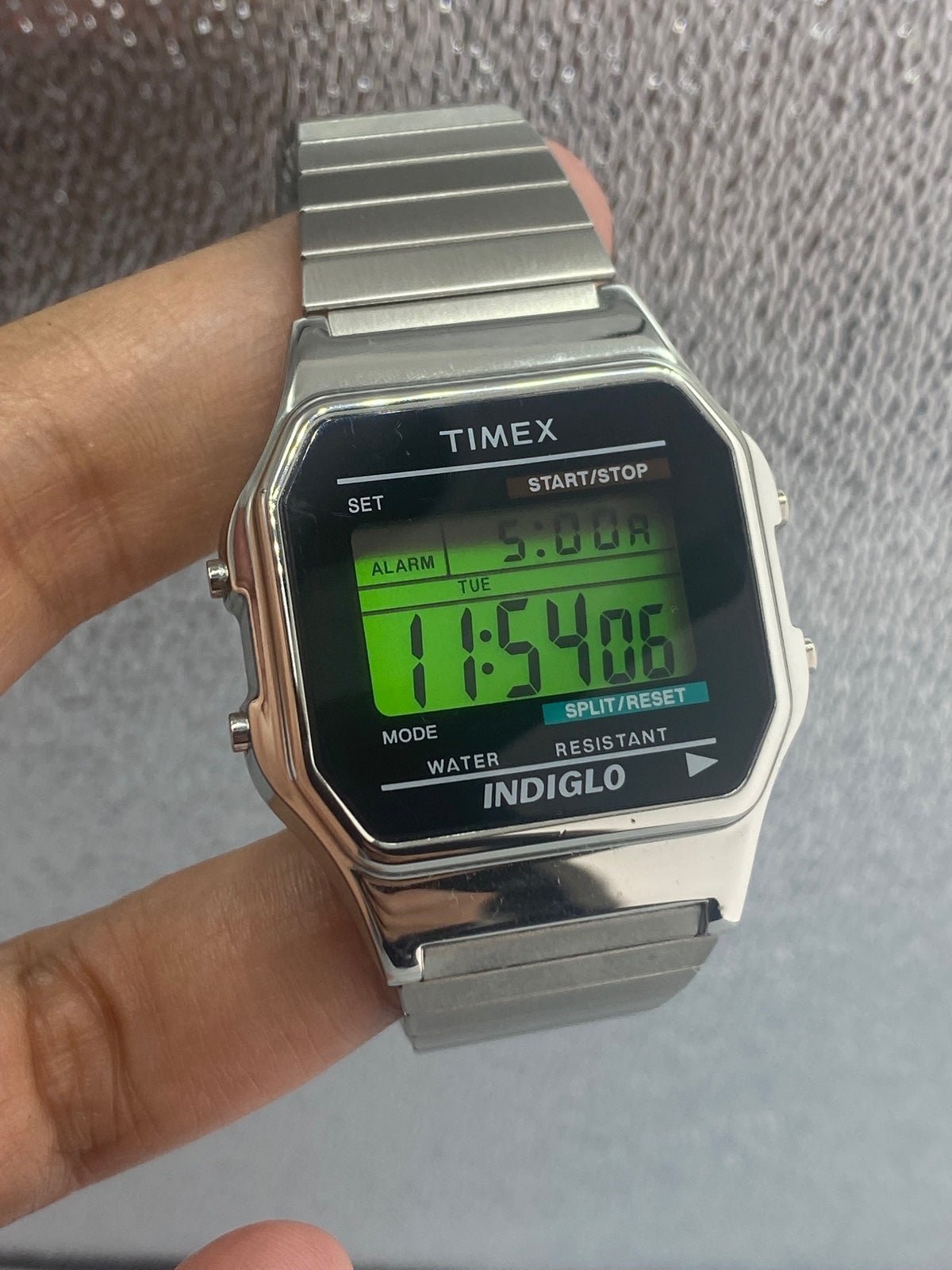 Timex Digital Expandable Stainless Steel Watch 35mm Diameter, New Battery