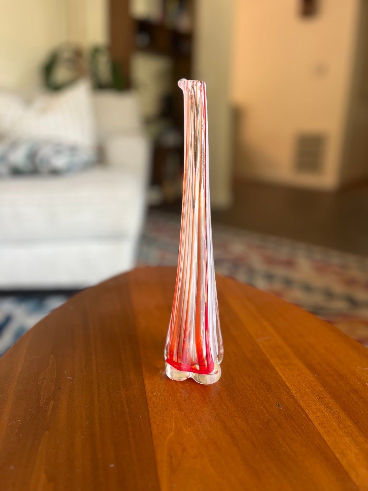 Vintage MCM Art Glass Orange & Red Bud Vase