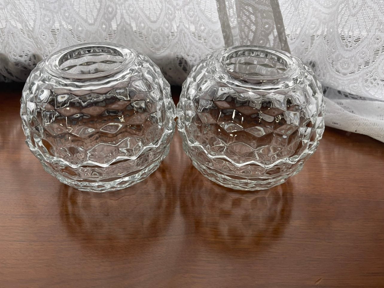 2 Vintage clear textured globe fairy lamps