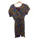 Vintage Silk Patterned Blue Front Tie Wrap Dress Retro Swing Women Midi