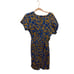 Vintage Silk Patterned Blue Front Tie Wrap Dress Retro Swing Women Midi