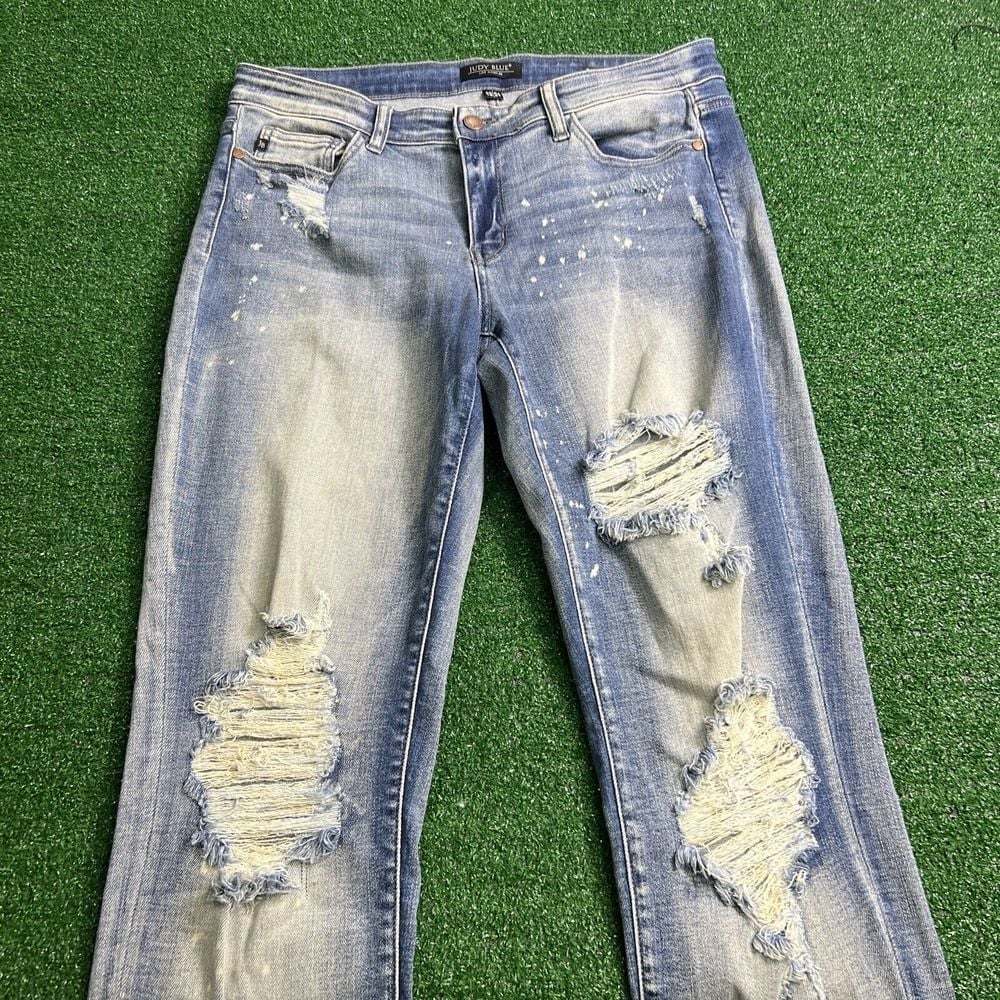 Judy Blue Jeans Womens 13/31 Boyfriend Fit Distressed Denim Splatter JB82169LT