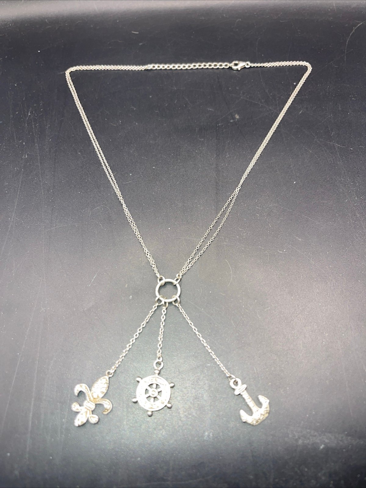 925 FLEUR DE LIZ/ ANCHOR/HELM NECKLACE PENDANT W/CZ Stones 050224@