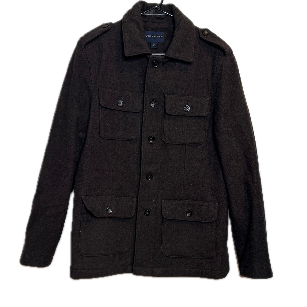 Mens Banana Republic Wool Blend Sport Field Jacket Over Coat Dark Brown Medium