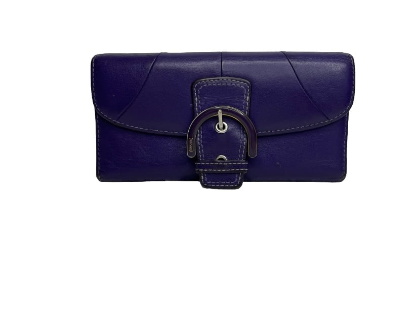 Coach Purple Leather Buckle Credit Card Wallet