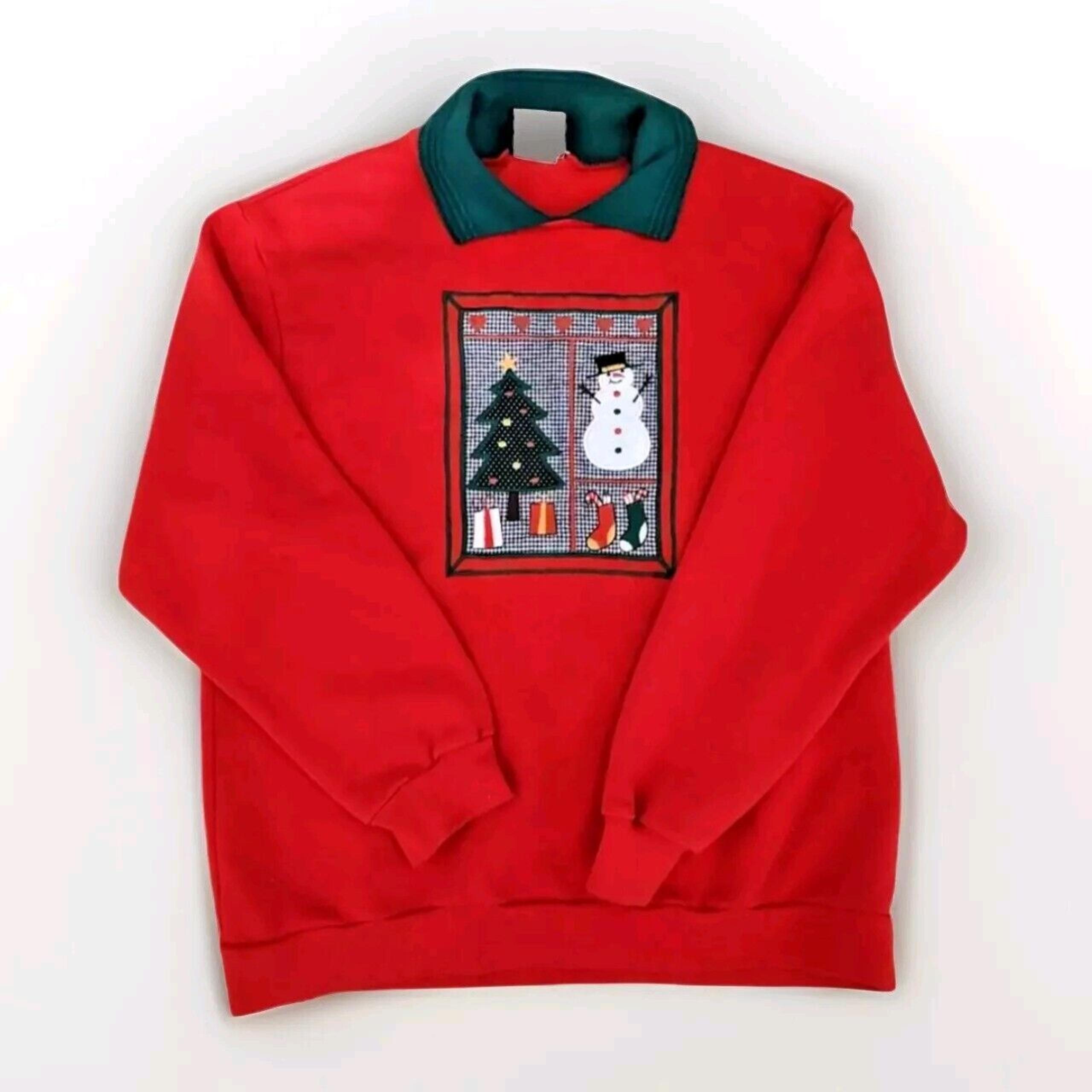 BonWorth Sweatshirt Medium Womens Embroidered Christmas Tree Snowman Vintage