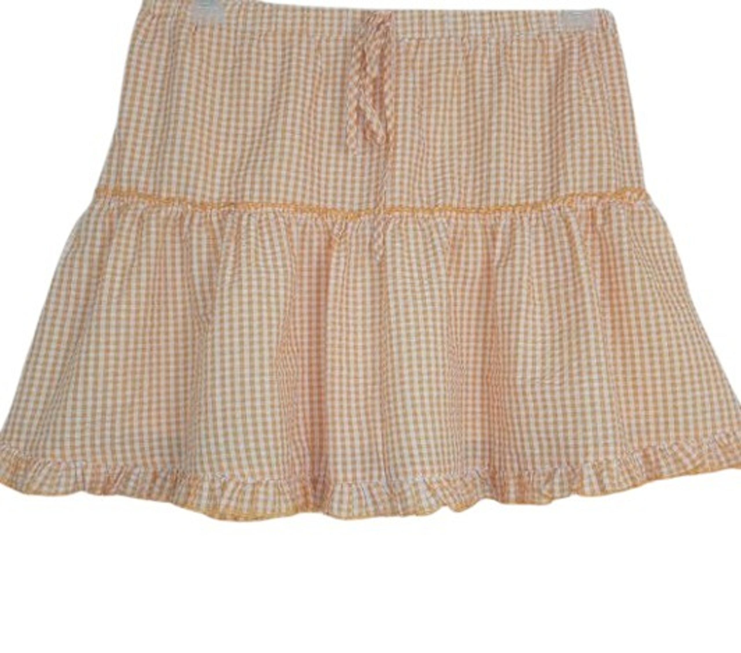 She & Sky Womens Mini Skirt Coral Gingham Check Ruffle Tiered Seersucker L New