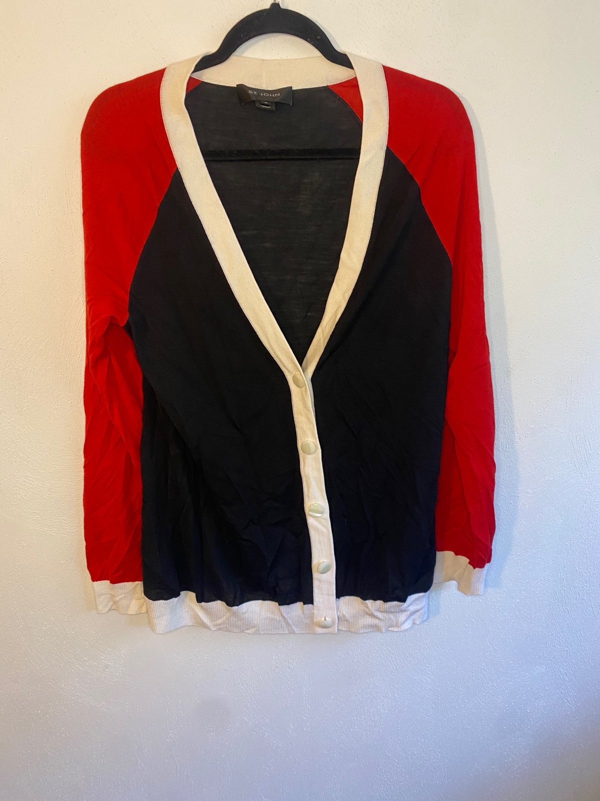 ST. John Red white and black colorblockCardigan