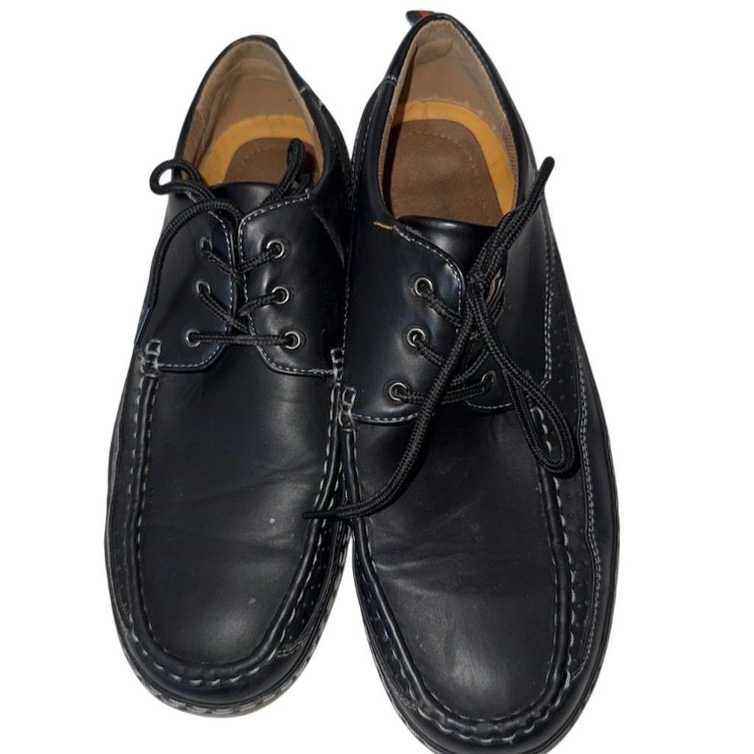 Men's Black Leather Moc Toe Oxford Casual Shoes Size 10 comfortable grunge Y2K