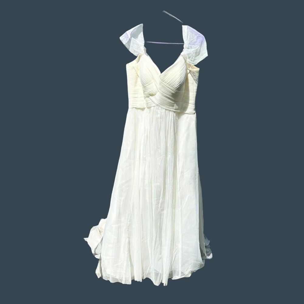 Vtg Galina Ivory Wedding Dress Size 12 V-Neck Tulle & Polyester