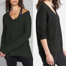 ATHLETA Hanover Merino V-Neck Oversized Sweater Dark Forest Green | Medium
