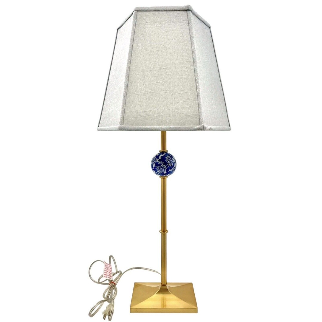 Ballard Designs Donna Brass Table Lamp Chinoiserie Blue White Floral 3-Way