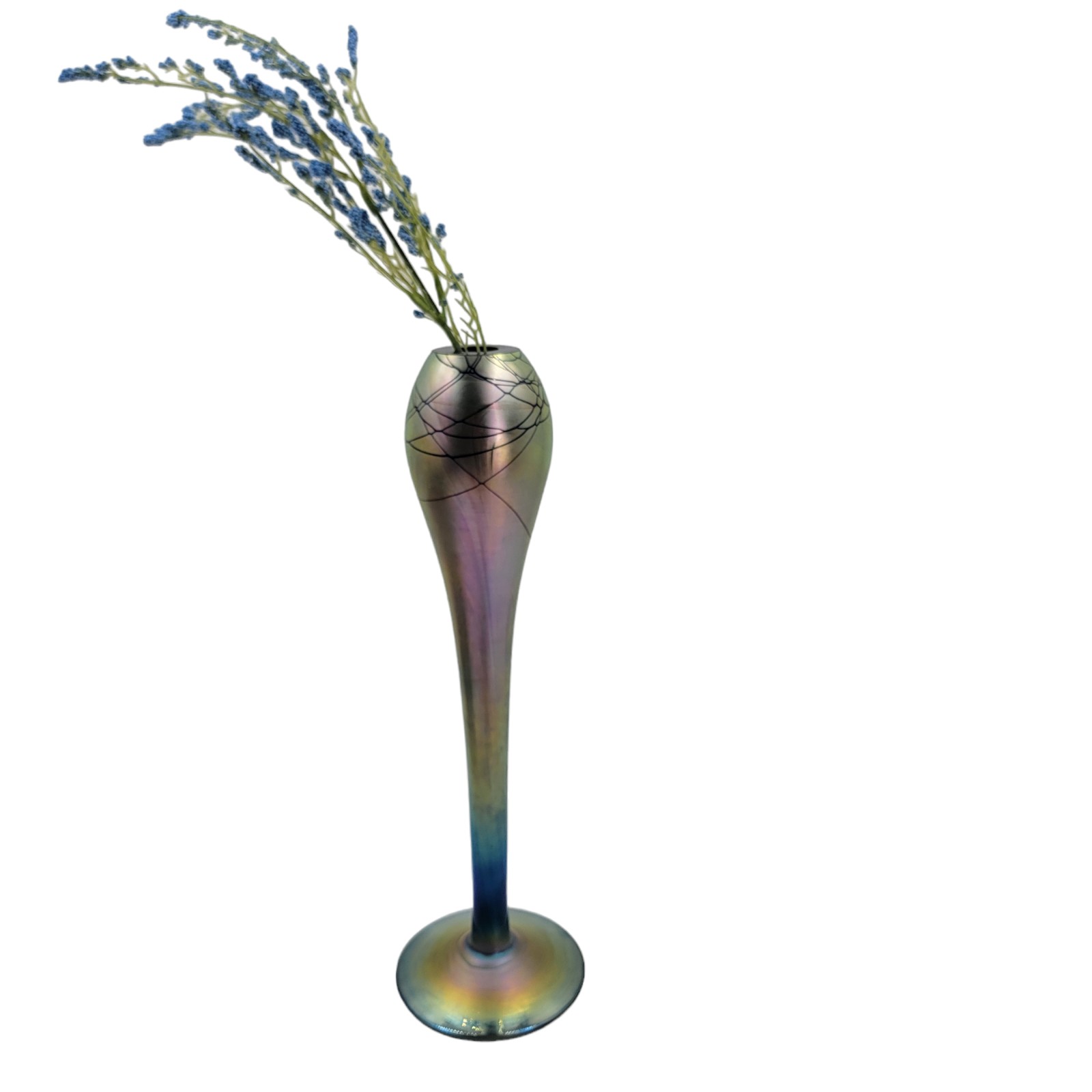 Maslach Iridescent Art Glass Bud Vase Abstract Threading Decoration