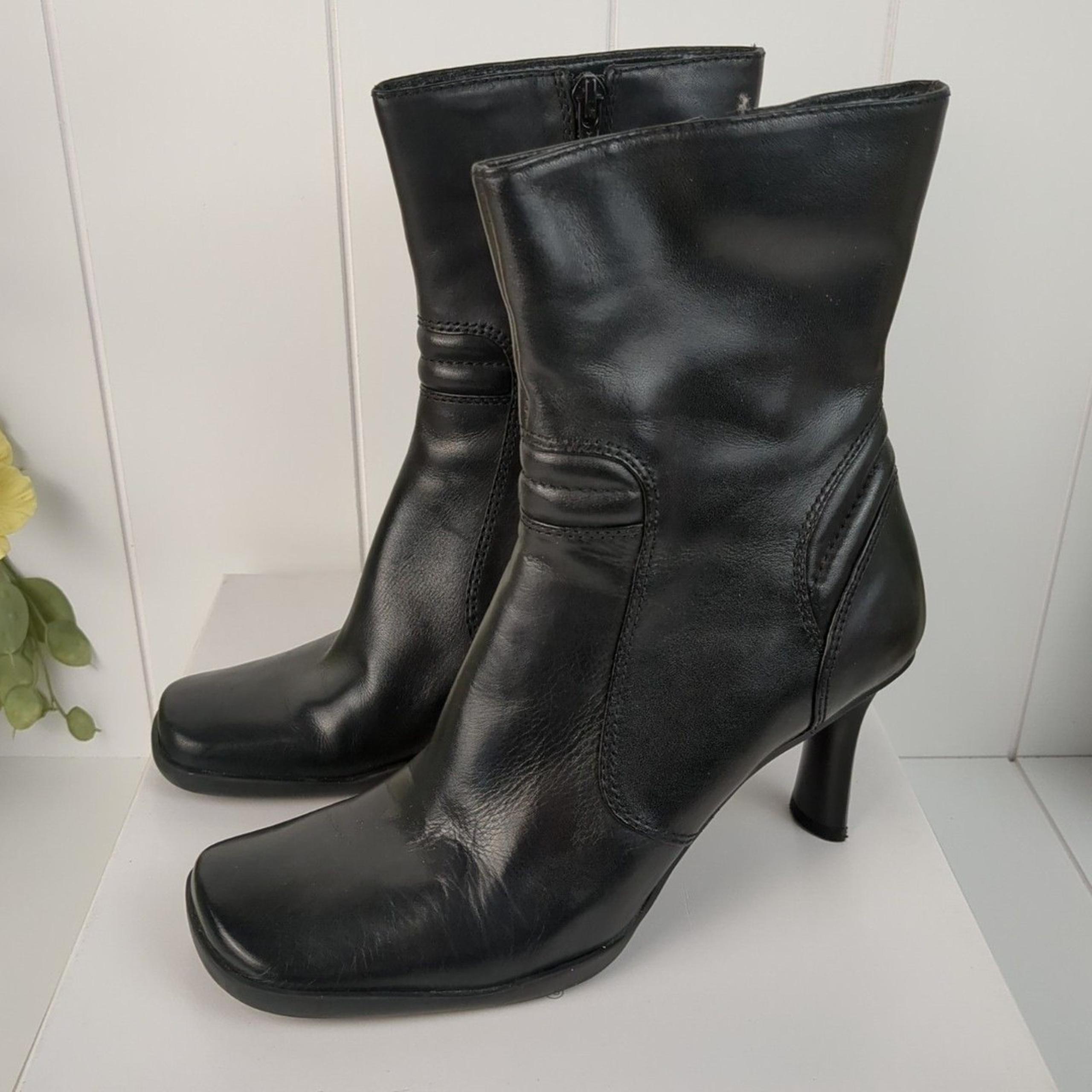 Worthington Women's Black Leather Ankle Boots High Heel Bootie Size 6.5