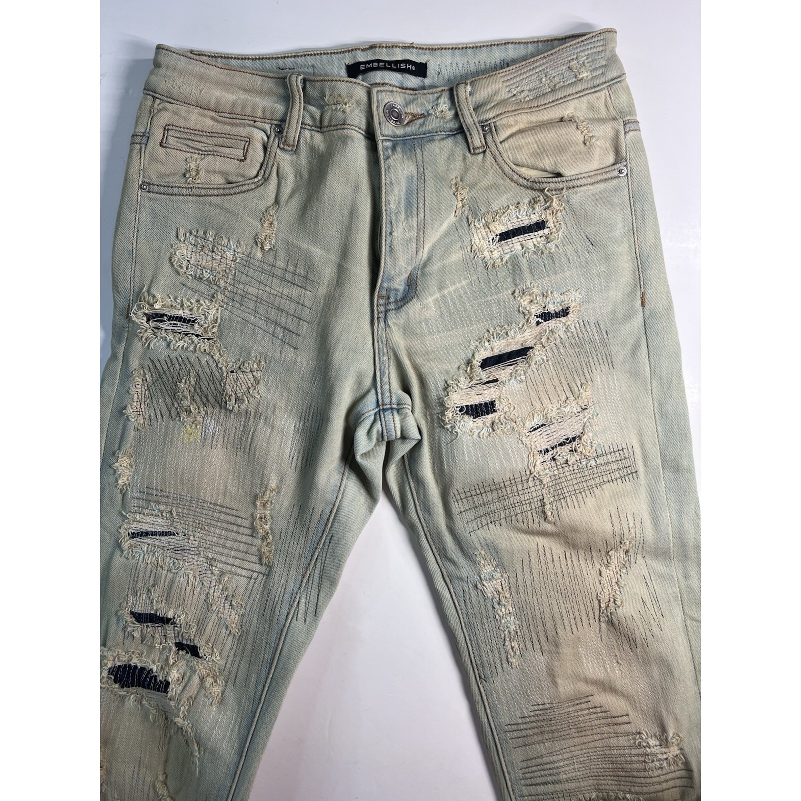 Embellish Men's Jeans 30x33 W30 L33 Acid Wash Biker Distressed Ripped Denim