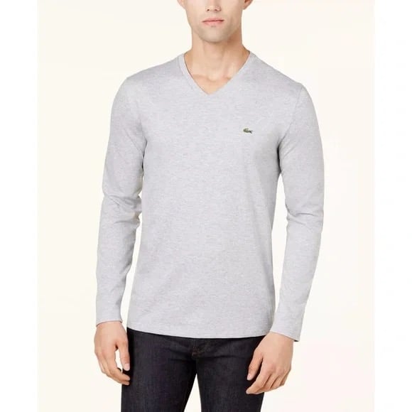 Lacoste V-Neck Lightweight Pima Cotton Grey Jersey T-Shirt