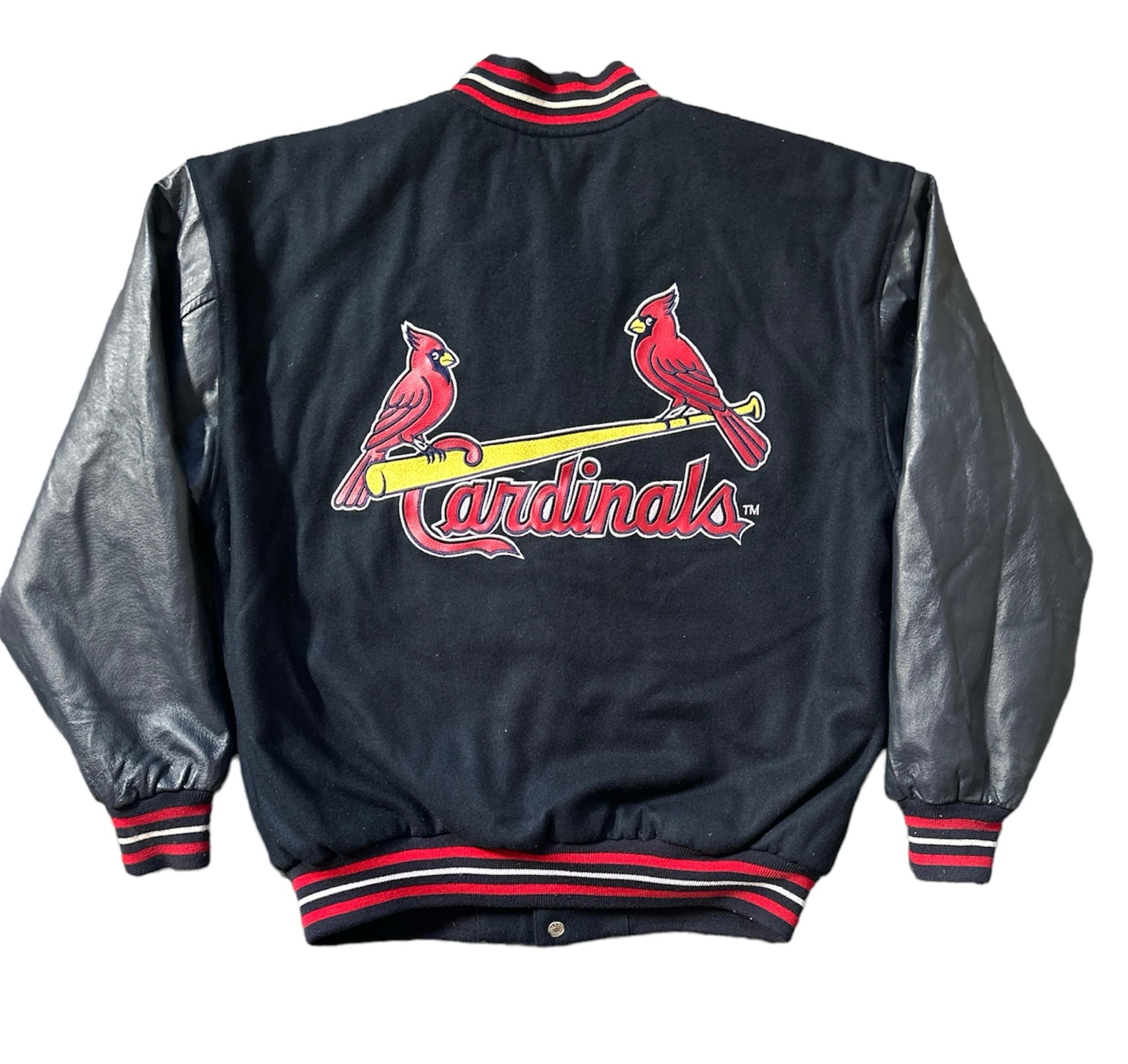 JH Design St. Louis Cardinals Wool Leather Reversible Varsity Jacket Size: L