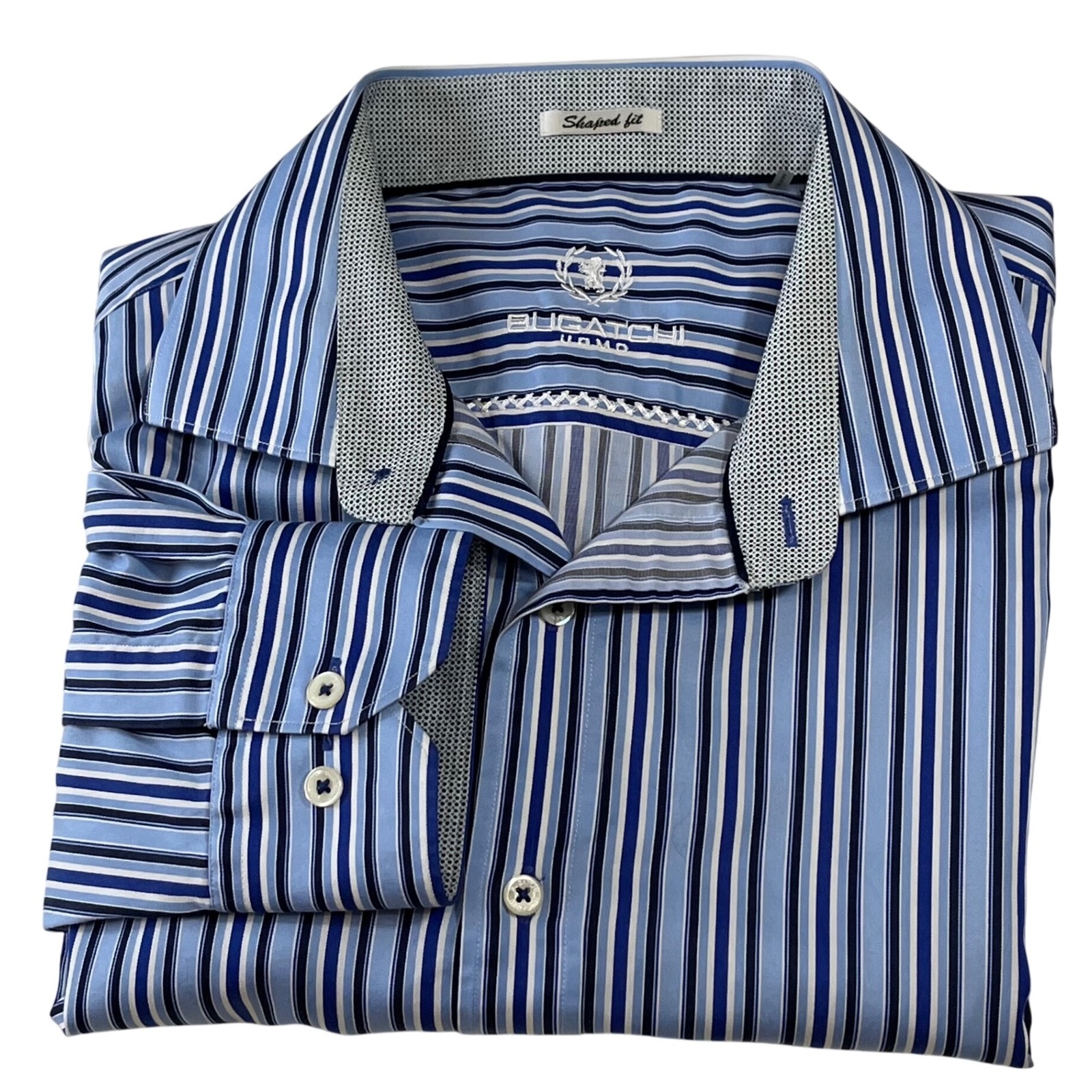 Bugatchi Shaped Fit Striped Button Up Embroidered Long Sleeve Dress Shirt XXL