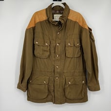Tan Vintage Orvis Leather-trim Fishing Field Jacket Hunting Filed Coat Mens Larg