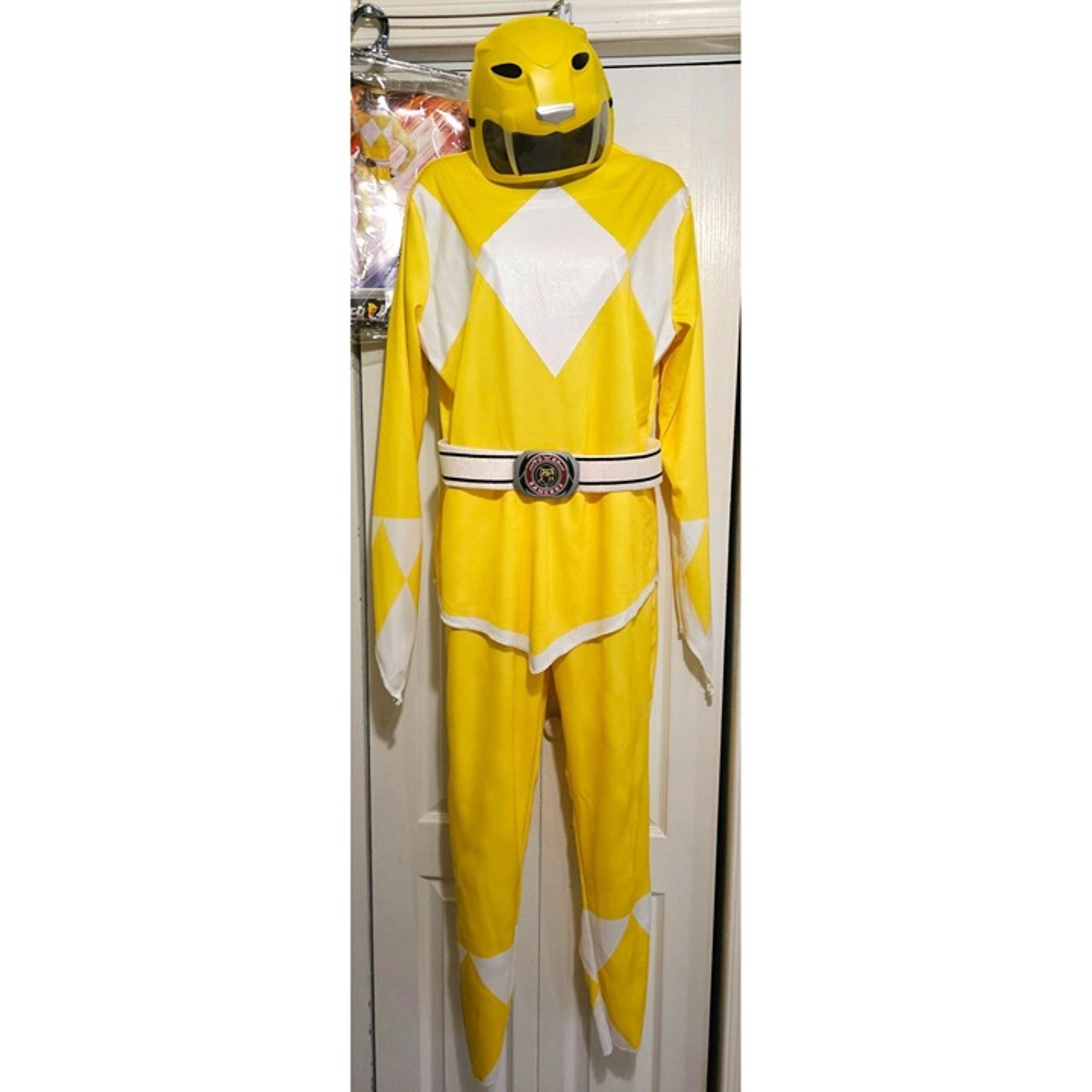 Yellow Power Ranger Costume Helmet Mask Belt Halloween Adult Disguise Womens LG