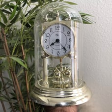 Vintage Elgin Anniversary Mantel Quartz Clock w/Glass Dome & Rotating Pendulum