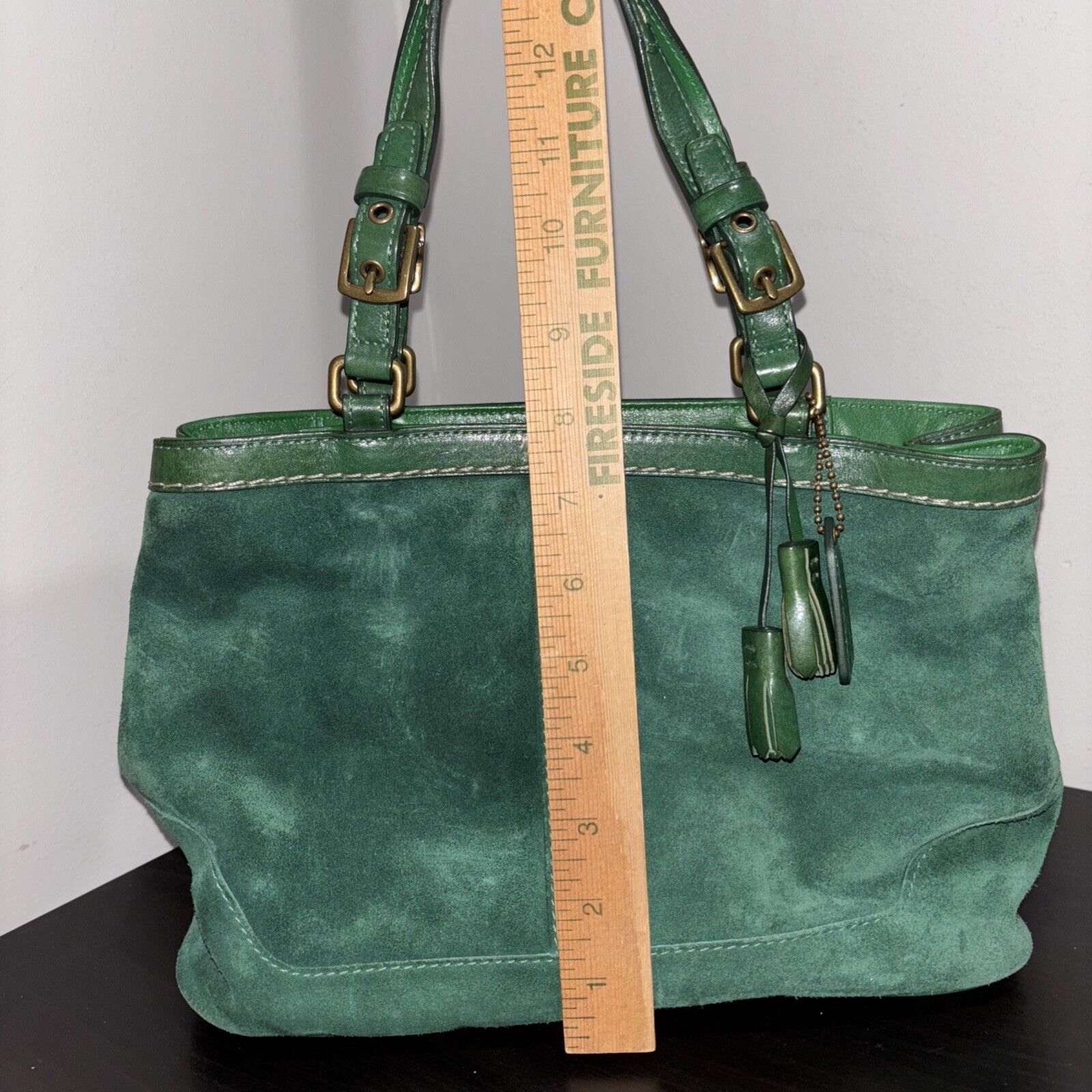 Vintage Coach 7476 Hamptons Suede Tassel Satchel Bag Green