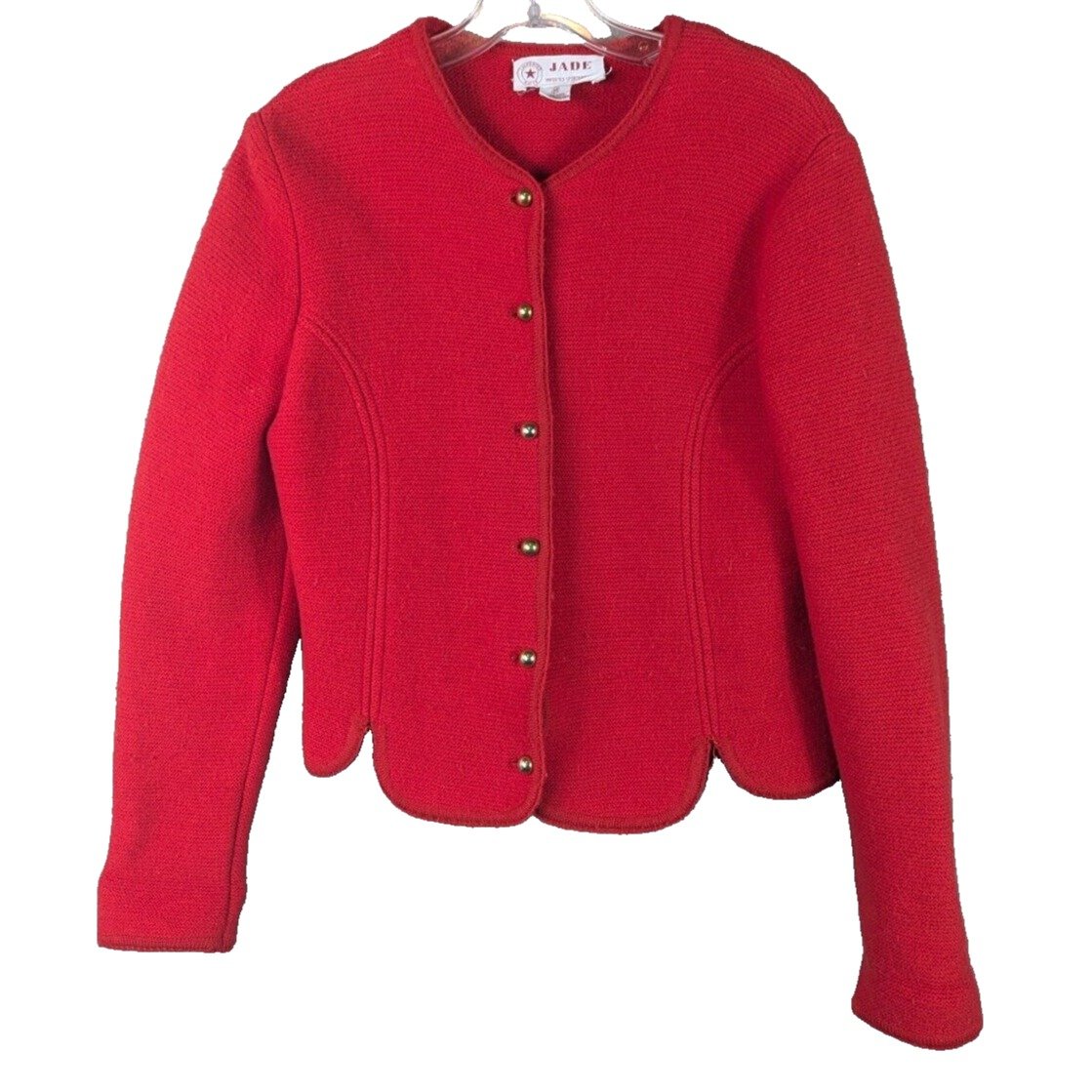JADE Sweater Womens Medium 100% Wool Red Button Up Knit Crop Clueless Preppy