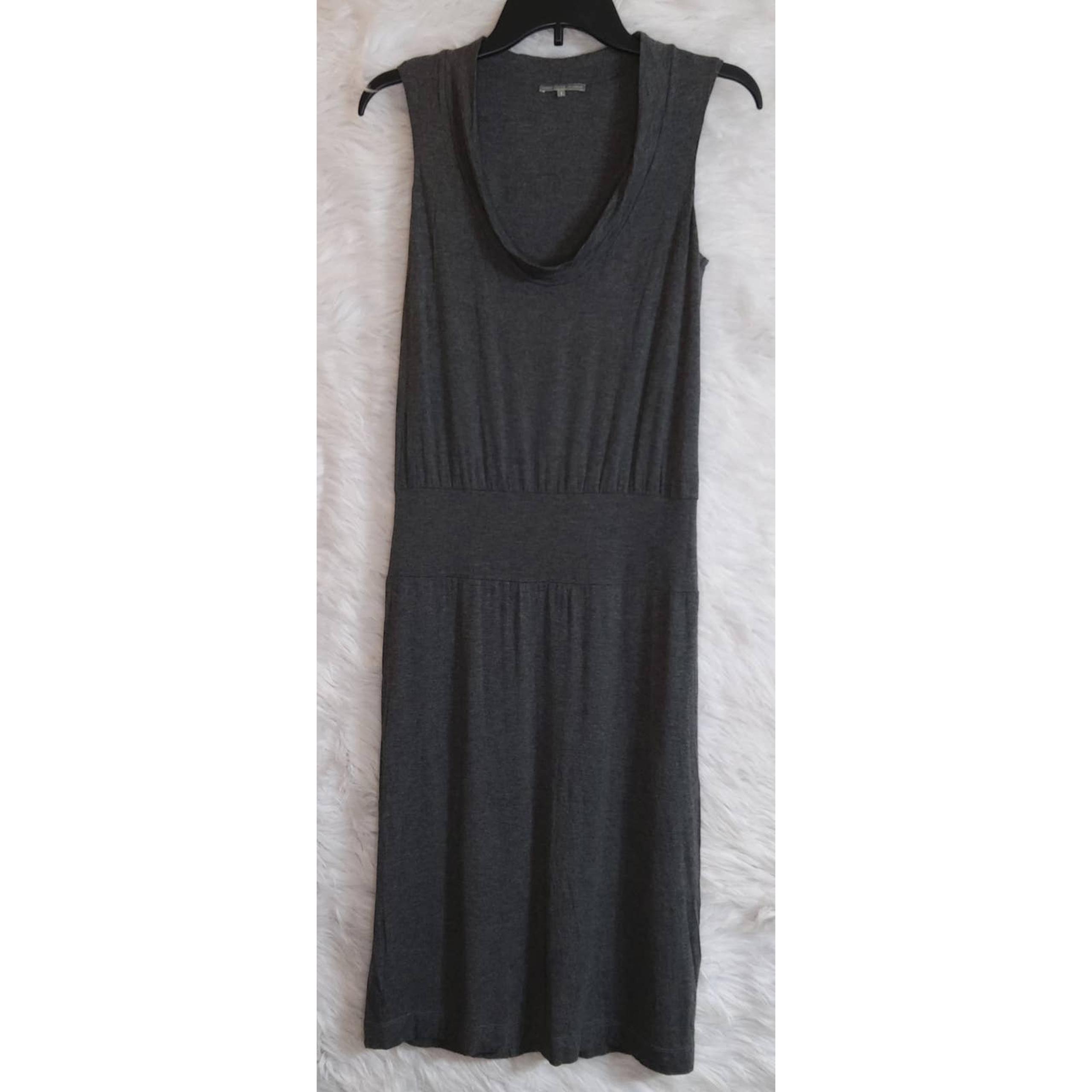 Women's James Perse Dress Gray Scoop Neck Cinched Waist Midi Size 1