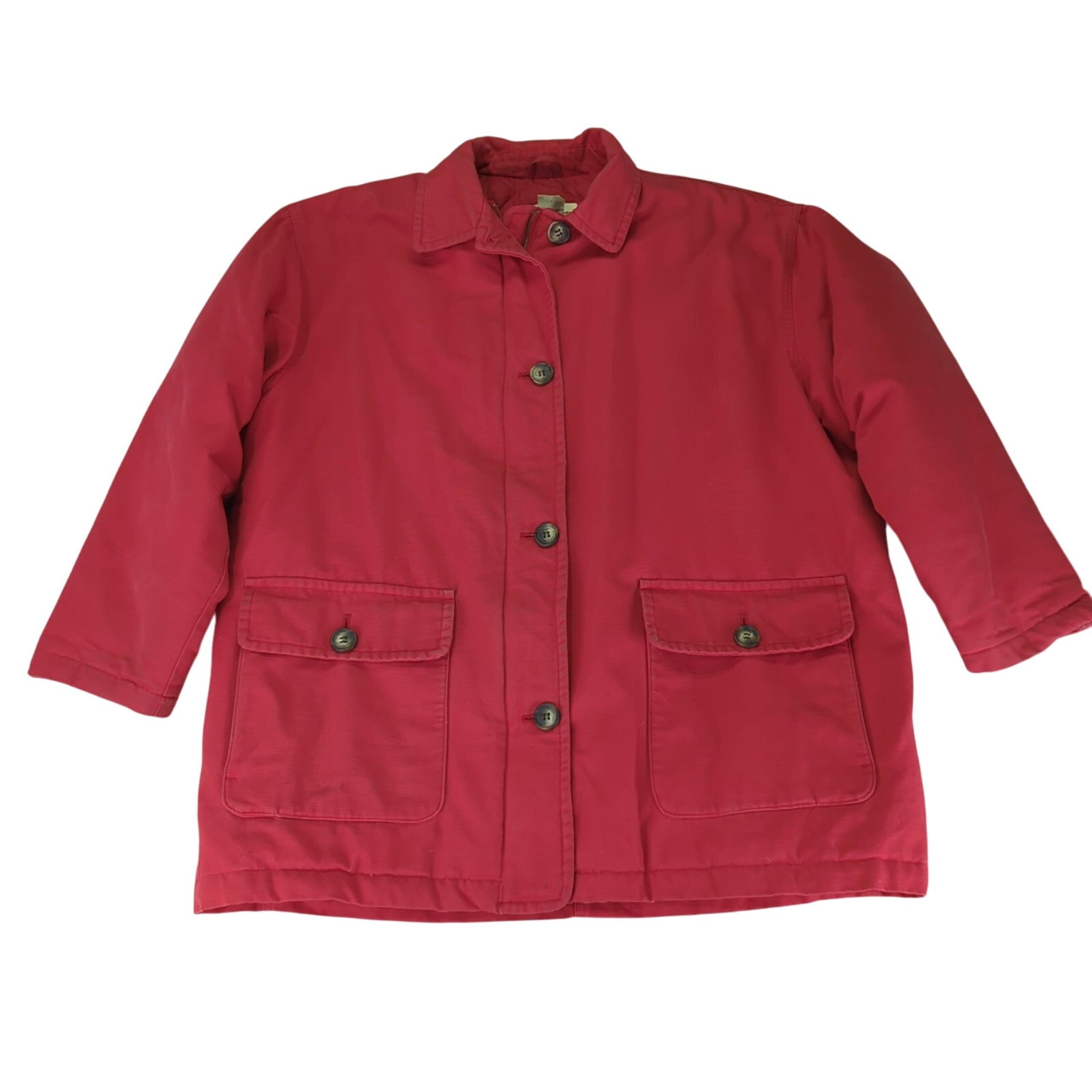 Vintage Eddie Bauer Chore Coat Barn Jacket Goose Down Women's Size XL Red Canvas