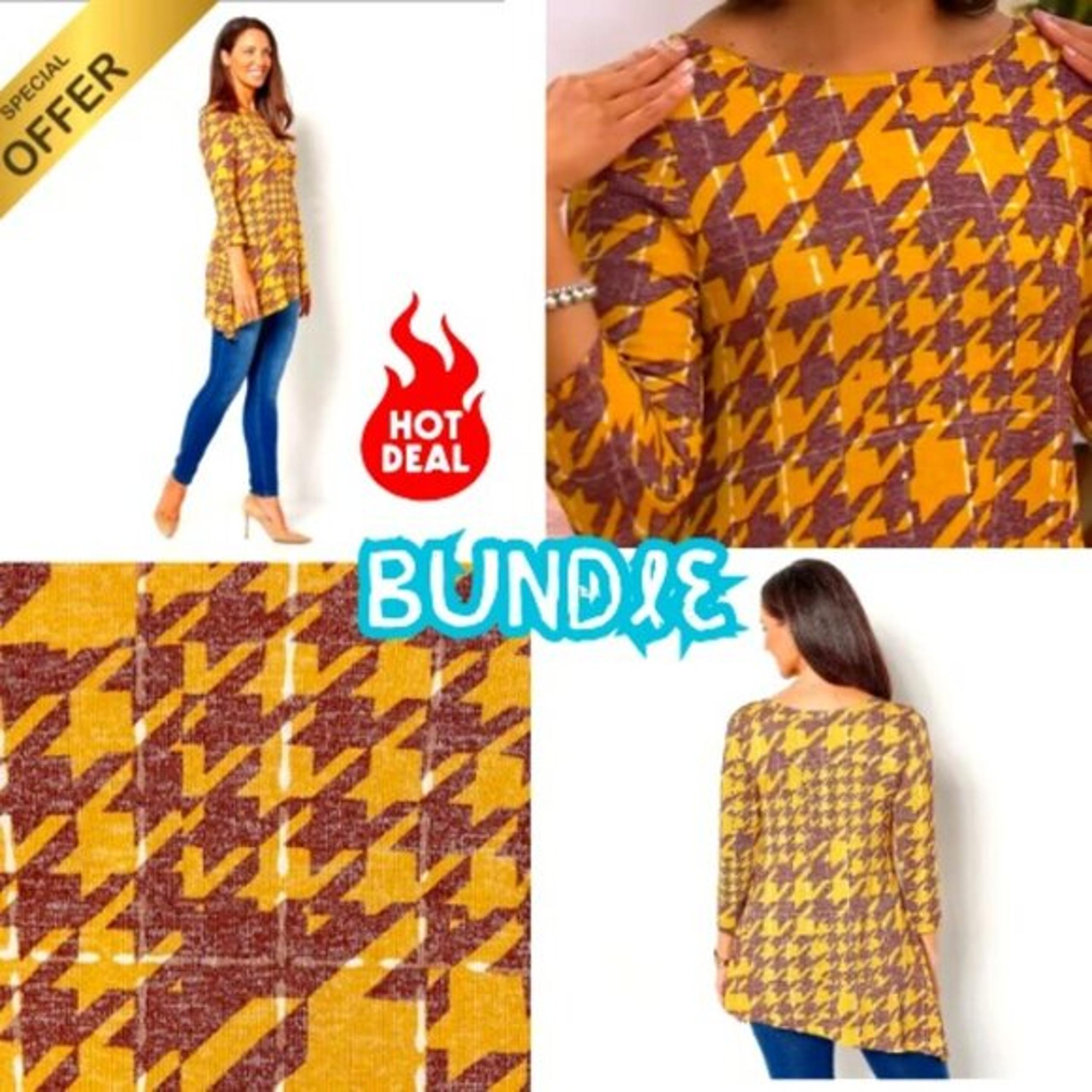 4 Pack Bundle Attitudes by Renee Cask nit Houndstooth Asymmetric Top Mustard