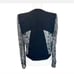 Helmut Lang cropped wool/silk blouse jacket w/sheer pattern sleeves/cutout sz 2