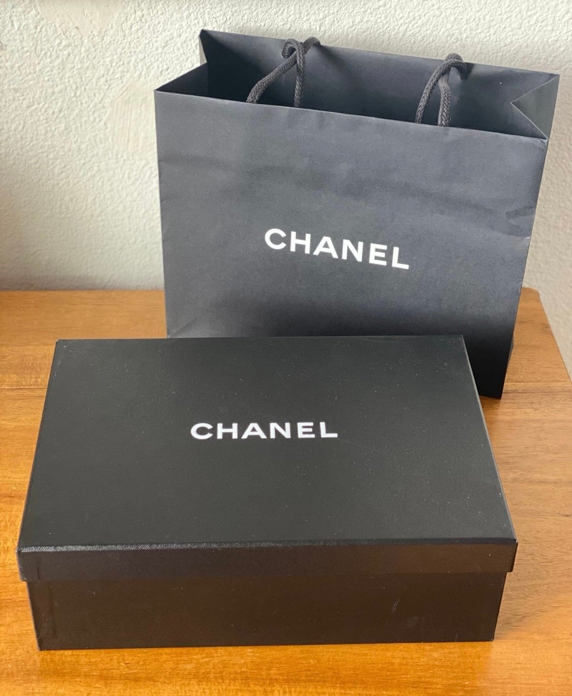 CHANEL BLACK BOX WITH TOP LID & PAPERBAG