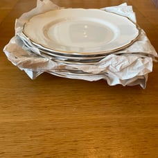 Crate and Barrel Savannah 9 Salad Plate Set of 6- White, Gold Trim, Portugal