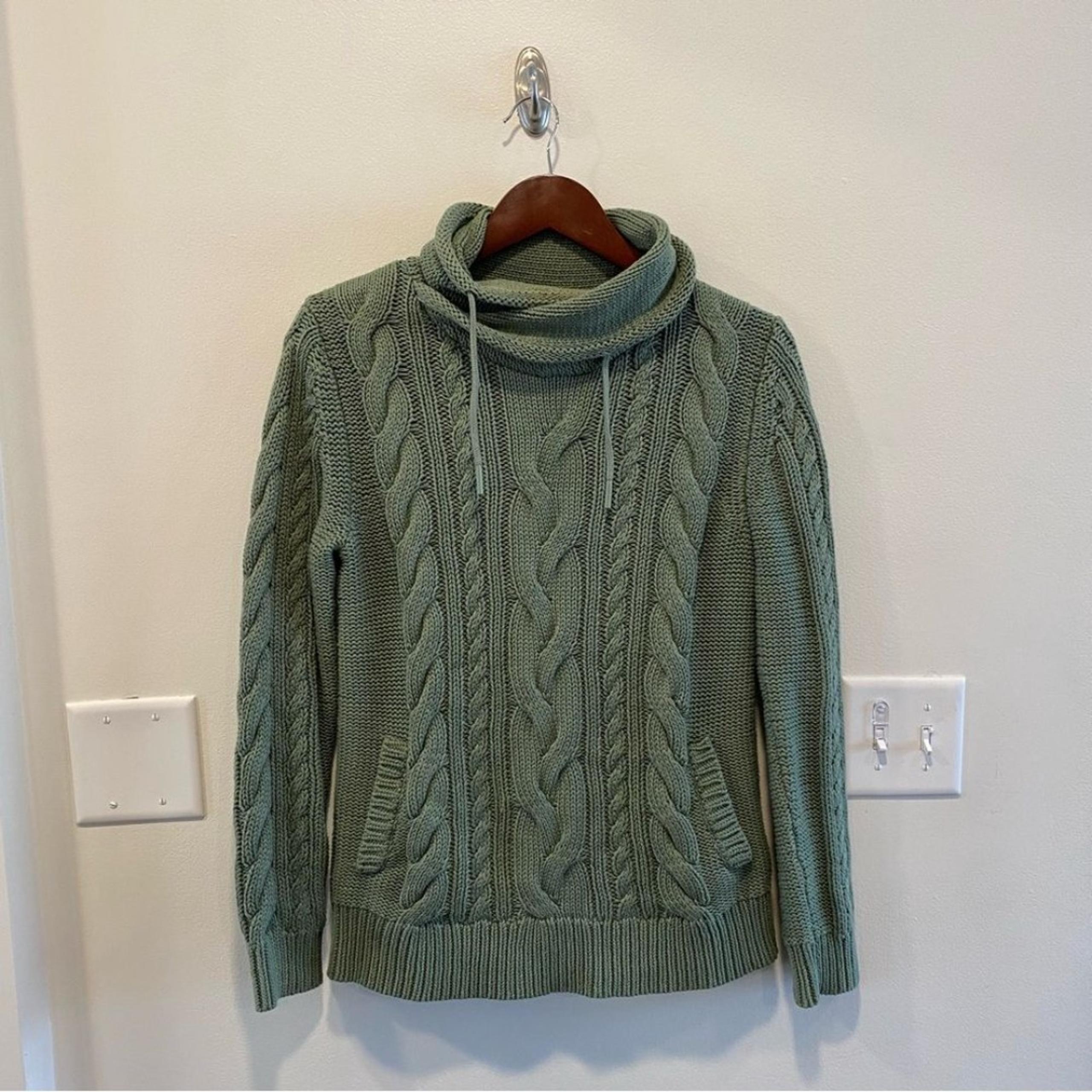 L. L. Bean Women's Double L Mixed Cable Sweater Funnelneck cowl neck small