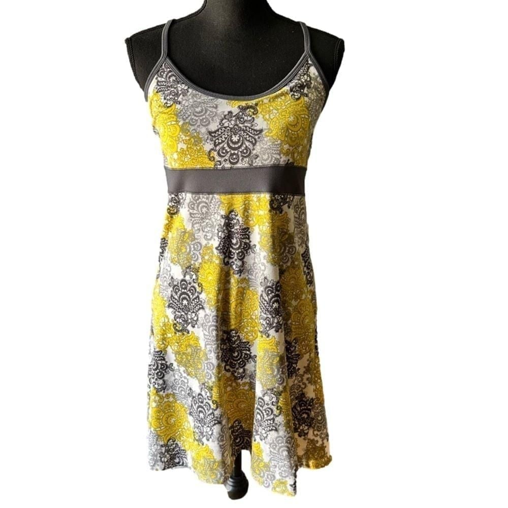 Soybu Yellow Gray Black Paisley Print Activewear Dress