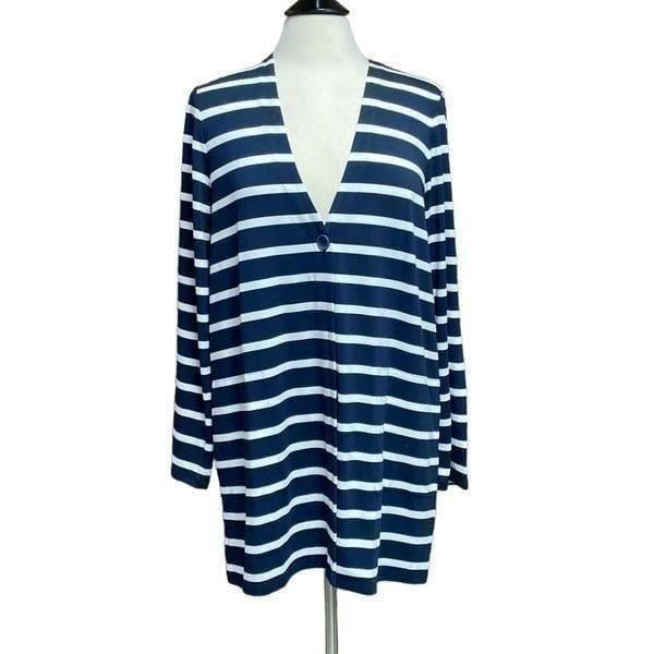 J.Jill Navy Stripe Long Sleeve Cardigan Size Medium NWOT