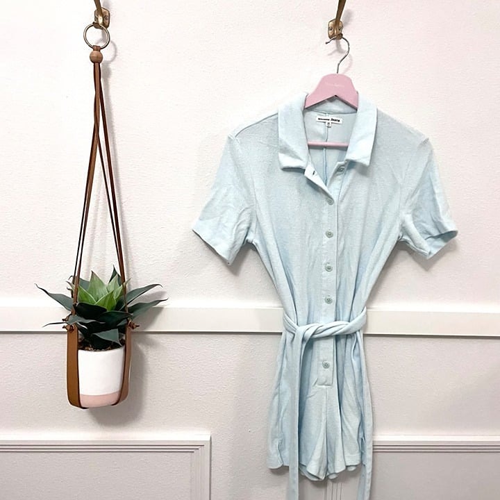 Reformation Jeans Terry Cloth Short Sleeve Romper Rimini Jumpsuit Topaz Size XS