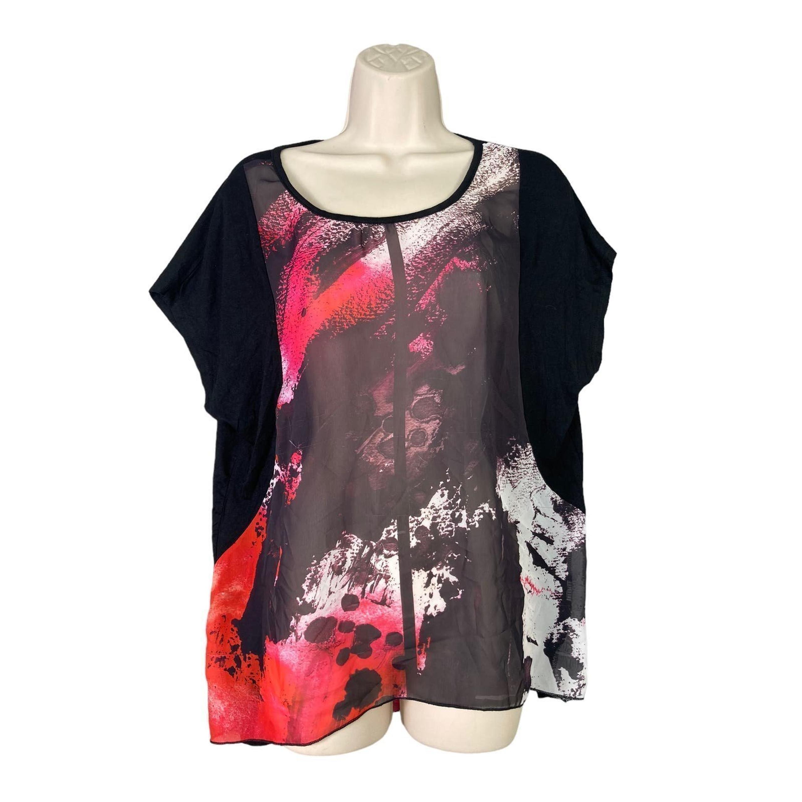 Vanilla Sugar Black Pink White Blouse XL Cap Sleeve Graphic Tee See-Through