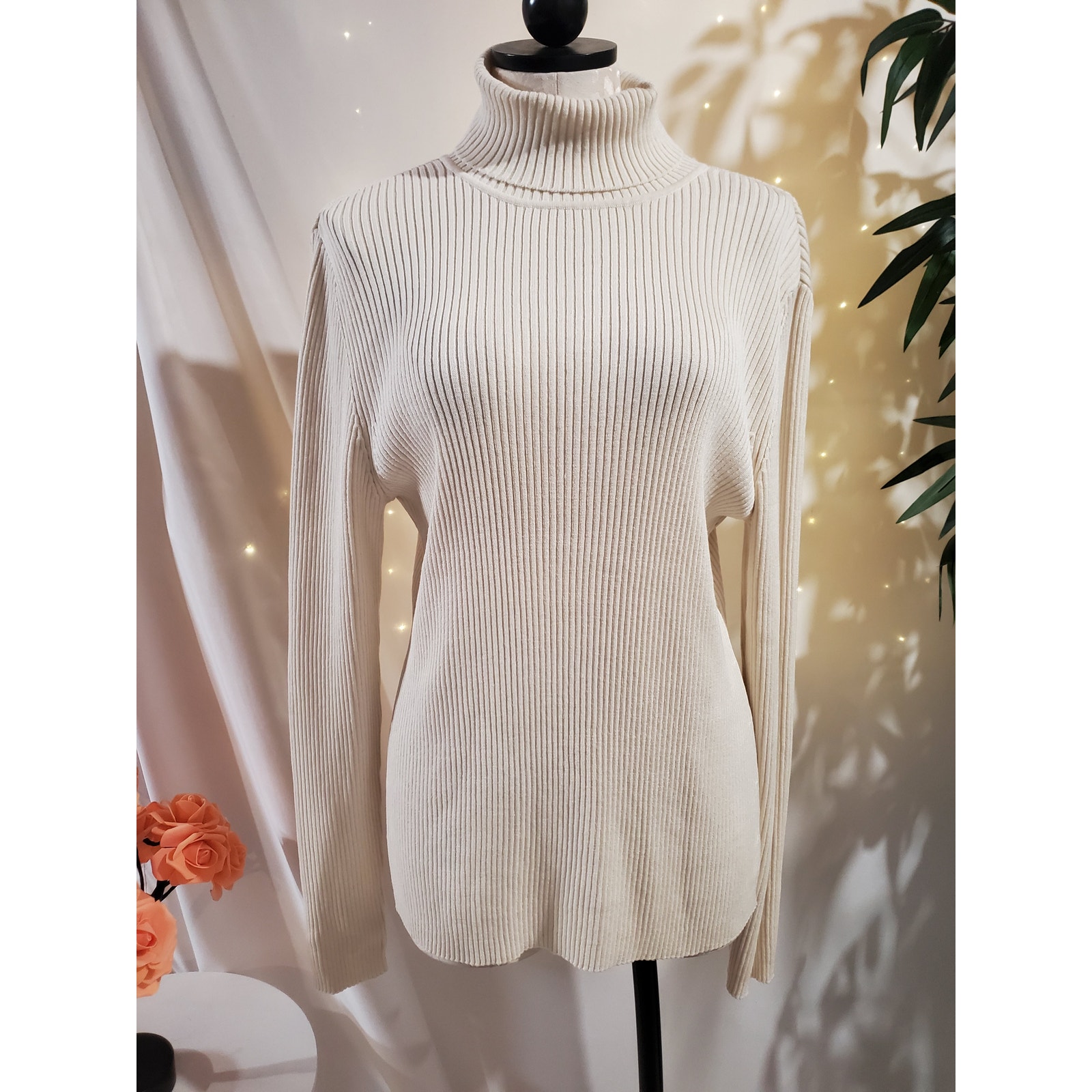 Chicos NWT Amanda Long Sleeve Turtleneck Silk Sweater Womens 3 XL 16 Cream