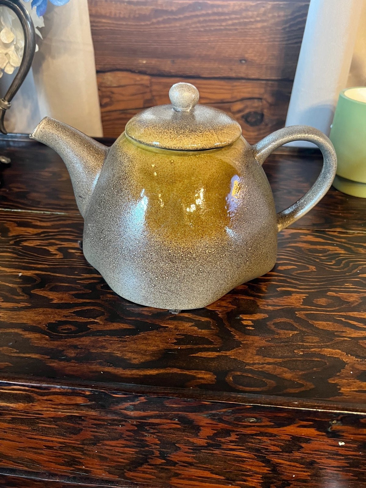 Vintage Glazed Clay Pottery Decorative Teapot Coffee Pot