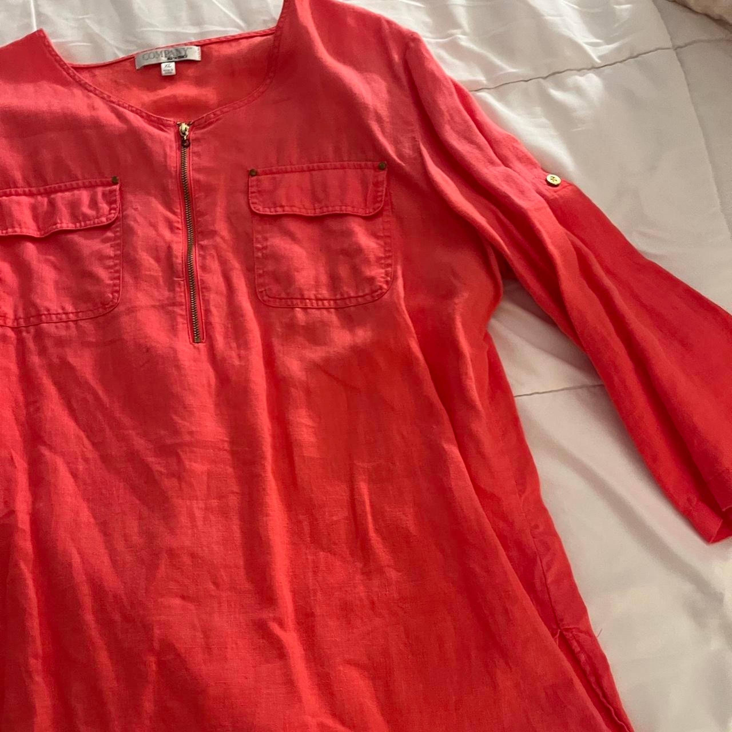 Ellen Tracy XL coral linen blouse