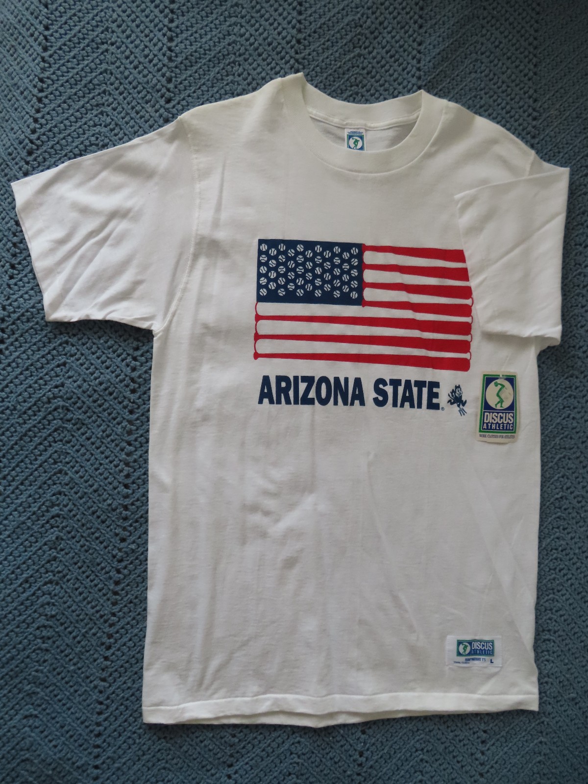 vintage 80s 1989 discus athletic arizona state sun devils baseball tshirt L NWT