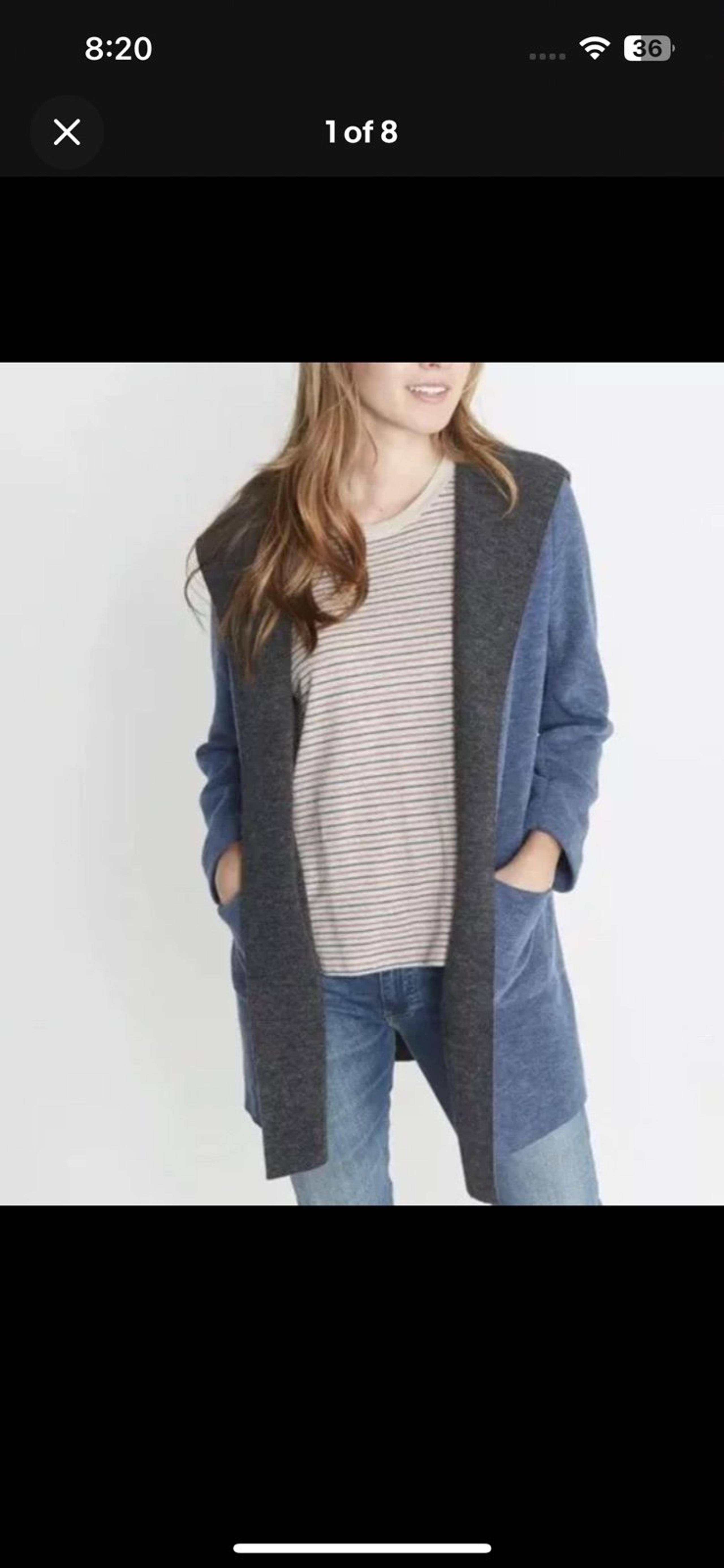 MARINE LAYER Women's Blue Gray Wren Hooded Coat Pocket Comfy Size small