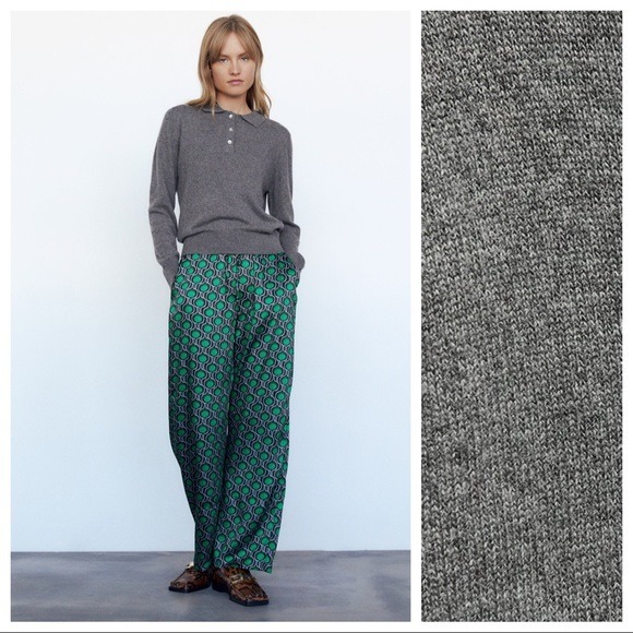 NWT. Zara Gray Wool Blend Knit Polo Shirt. Size M.