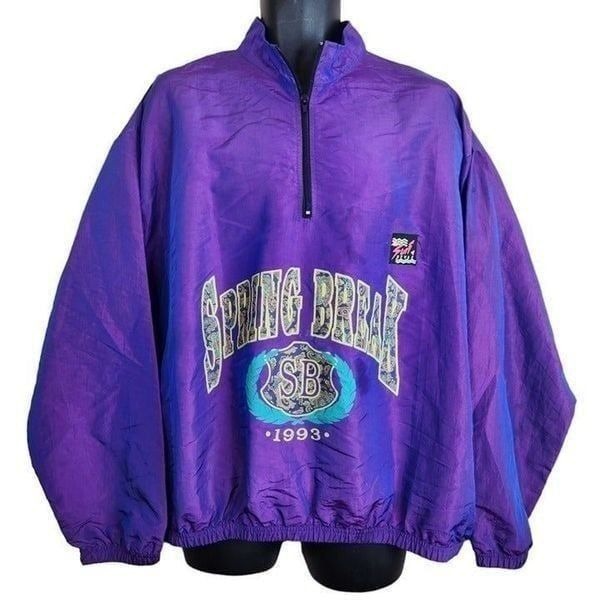 Vintage 90s Surf Style Purple Windbreaker Jacket Daytona Beach Spring Break OS