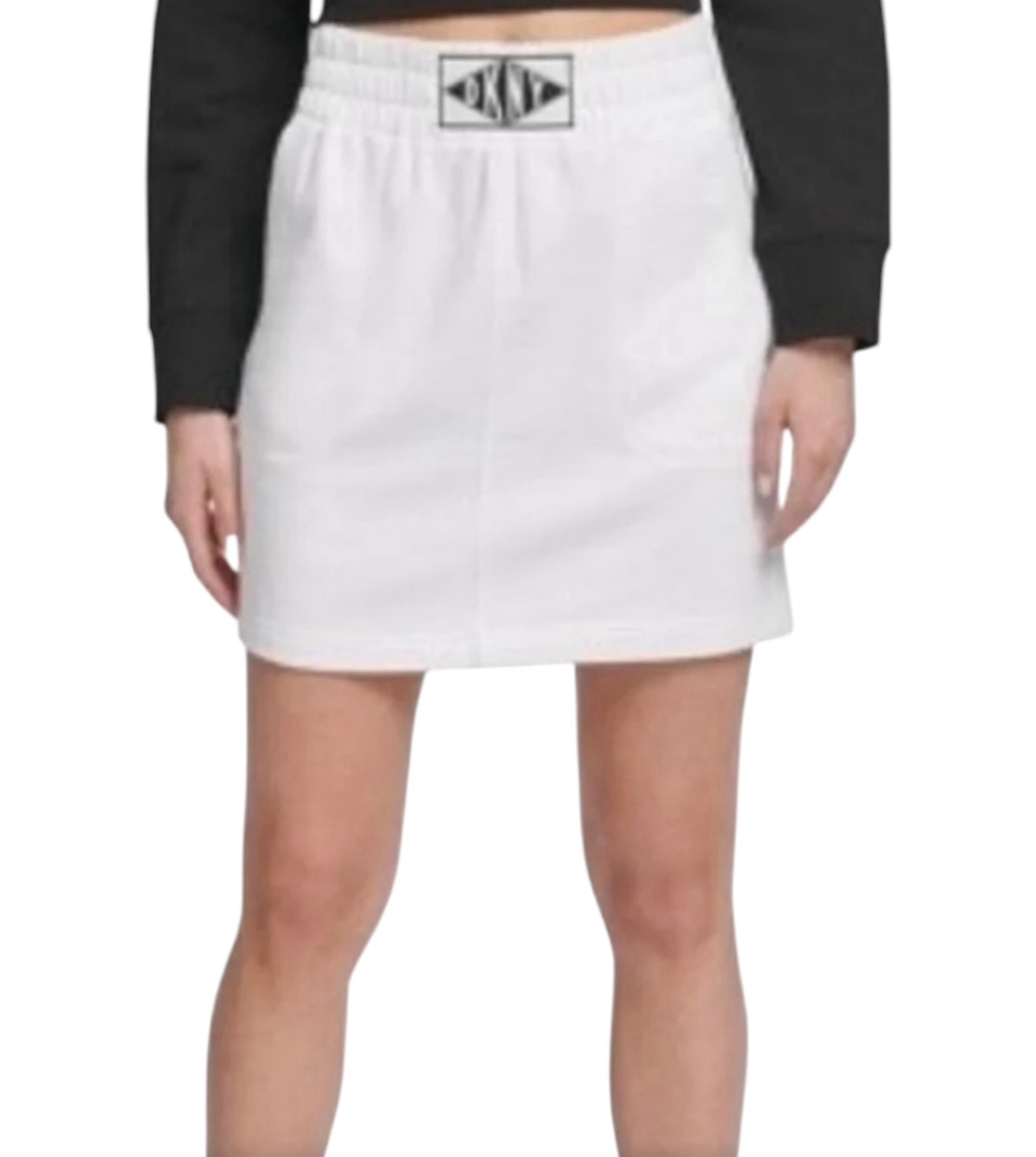 DKNY SPORT MINI SKIRT ELASTIC WAIST FRONT LOGO WOMEN'S WHITE COLOR SIZE SMALL