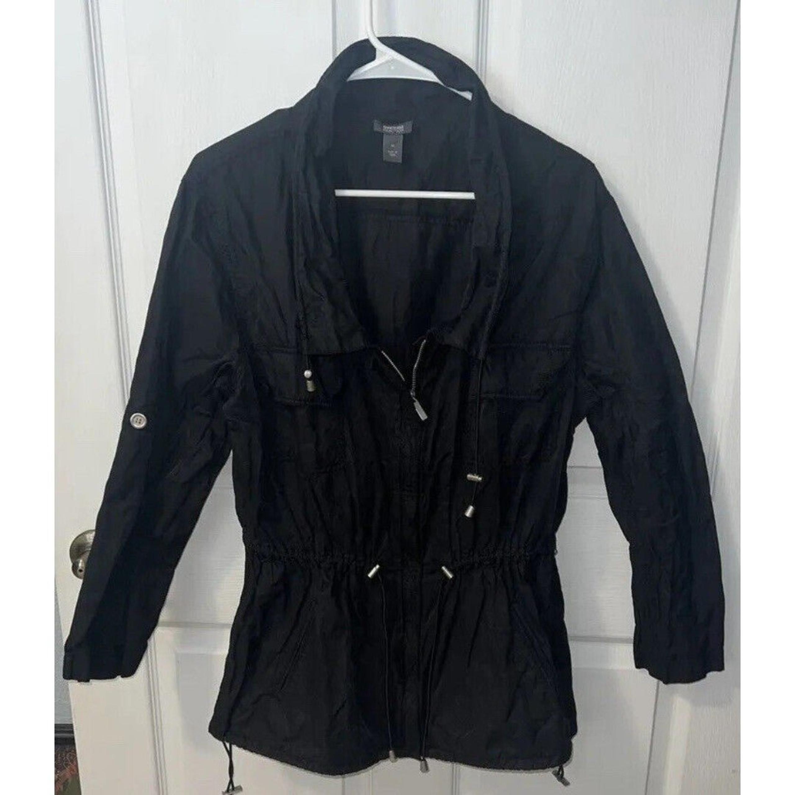Kenneth Cole Reaction Womens Jacket Medium Black Drawstring Zip Up Windbreaker