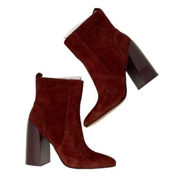 Vince Camuto Enverna Suede Block Heel Bootie Burgundy Size 8.5 NWT
