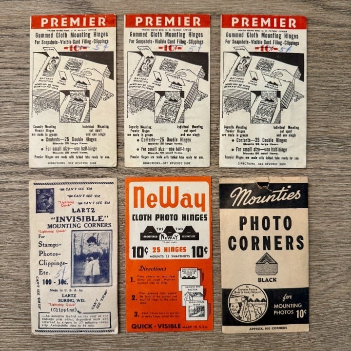 Vintage Gummed Cloth Mounting Hinges and Photo Corners 6 packages