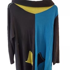 Margaret Winters Lagenlook Cotton Cowl Neck Knit Long Sweater Women XSColorblock